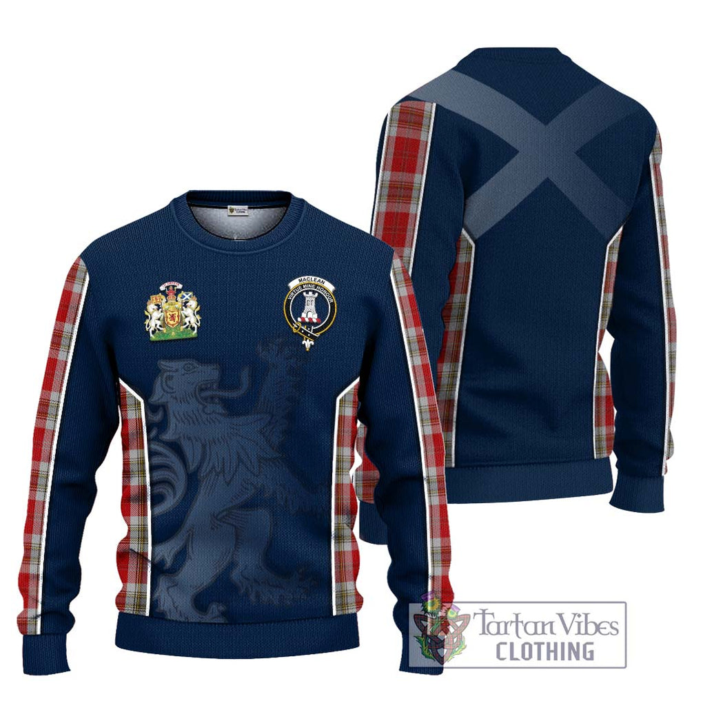 MacLean of Duart Dress Red Tartan Knitted Sweater with Family Crest and Lion Rampant Vibes Sport Style Unisex - Tartan Vibes Clothing