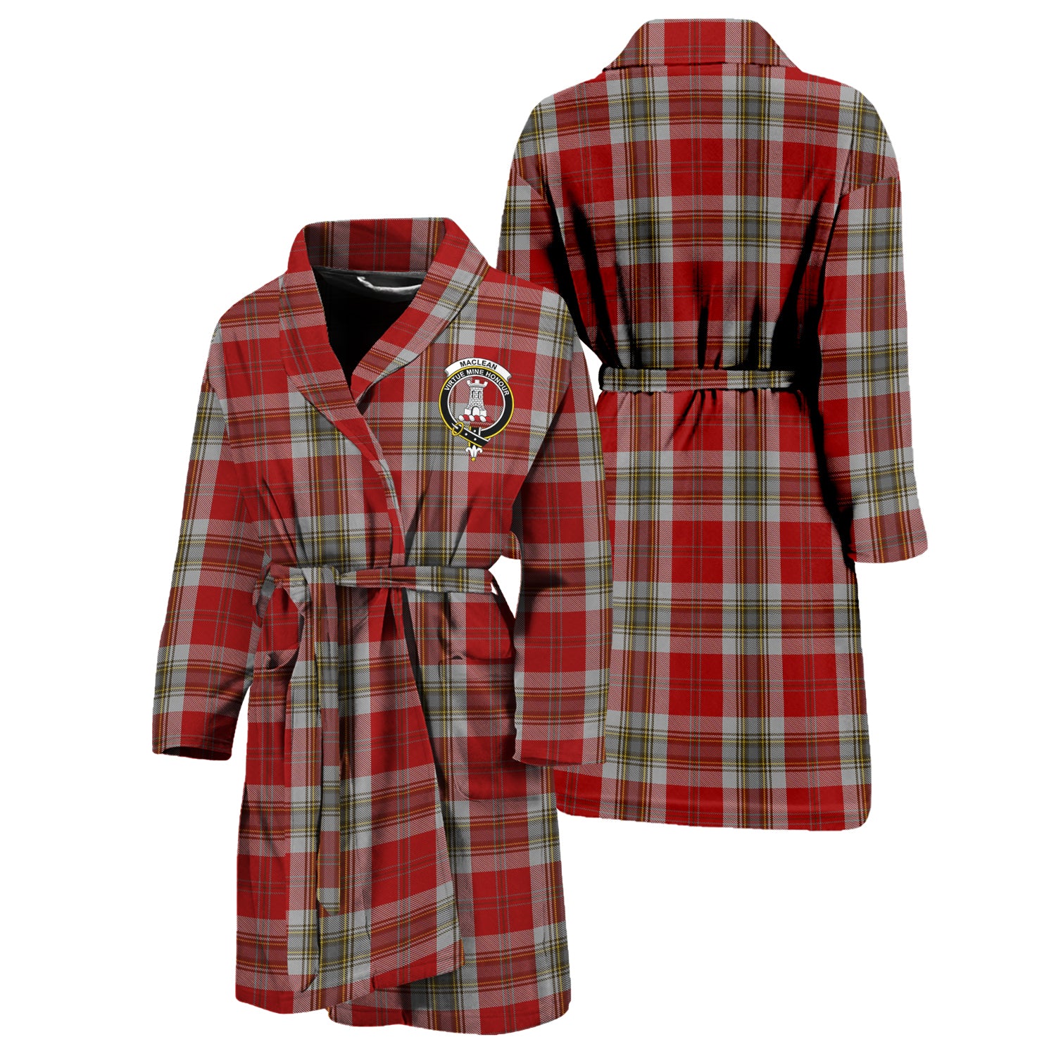 MacLean of Duart Dress Red Tartan Bathrobe with Family Crest Unisex S - Tartan Vibes Clothing