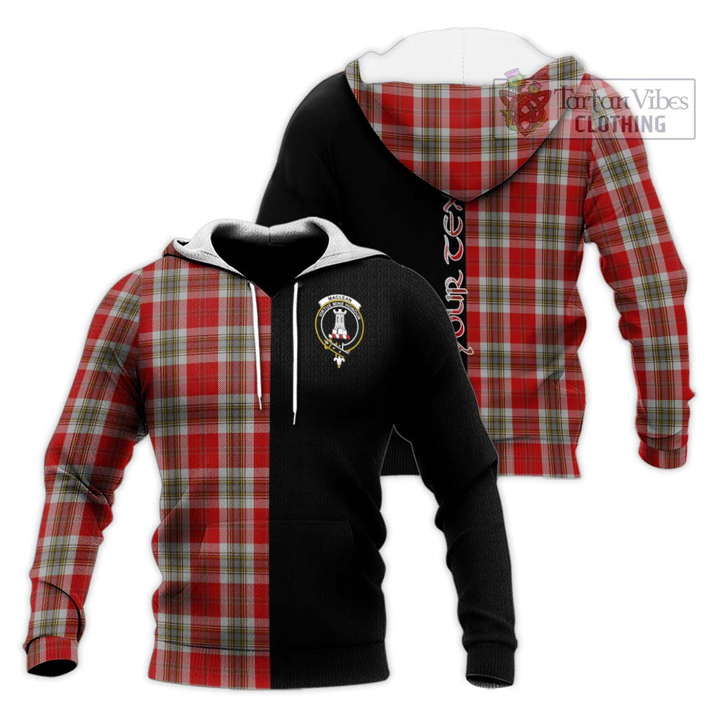 MacLean of Duart Dress Red Tartan Knitted Hoodie with Family Crest and Half Of Me Style Unisex Knitted Pullover Hoodie - Tartanvibesclothing Shop