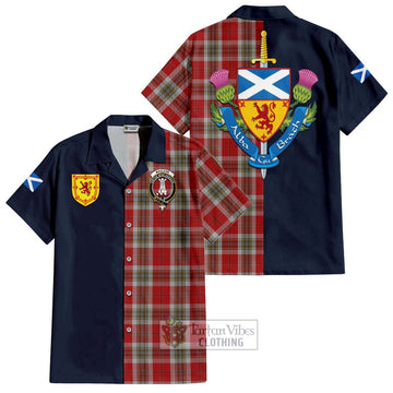 MacLean of Duart Dress Red Tartan Short Sleeve Button Shirt Alba with Scottish Lion Royal Arm Half Style