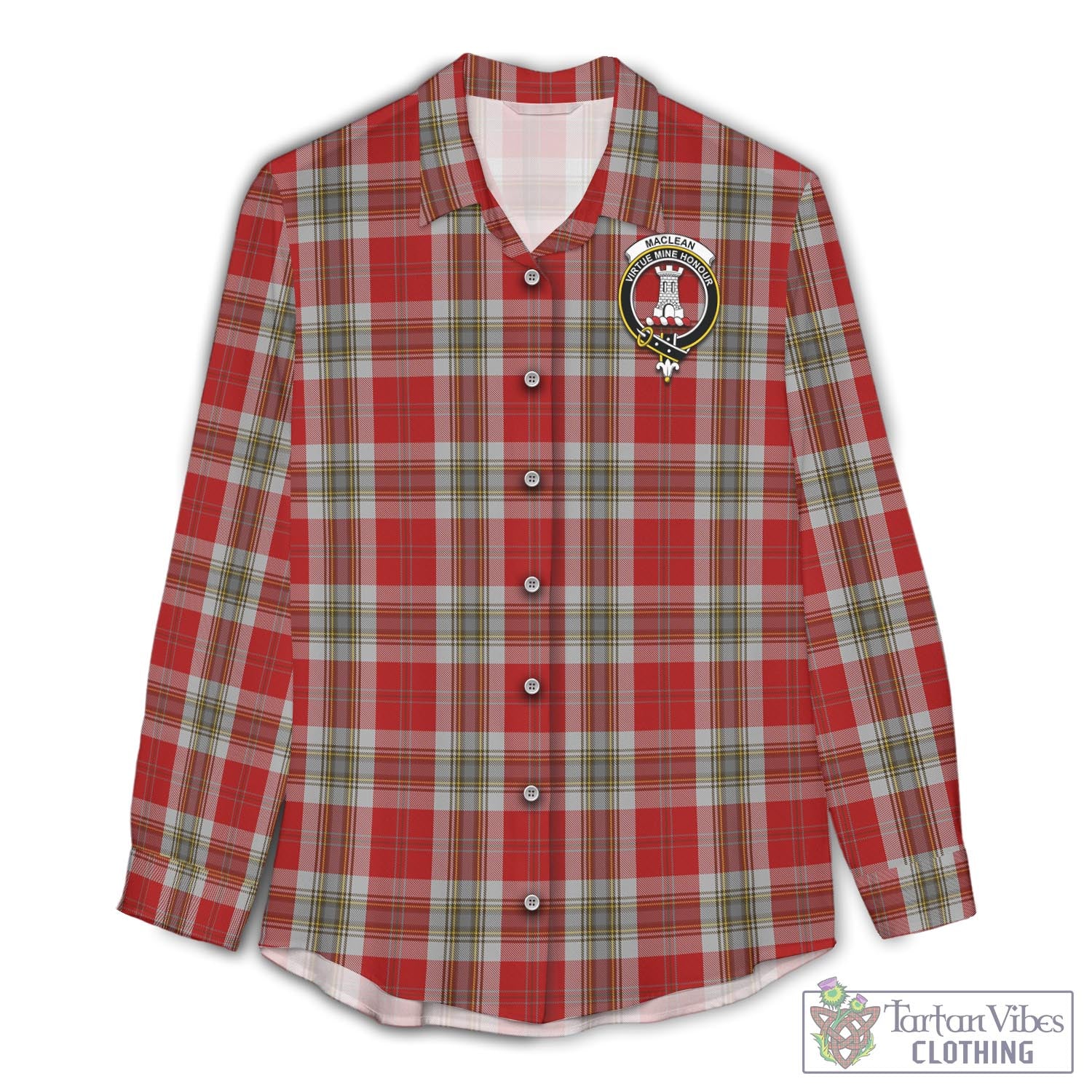 Tartan Vibes Clothing MacLean of Duart Dress Red Tartan Womens Casual Shirt with Family Crest