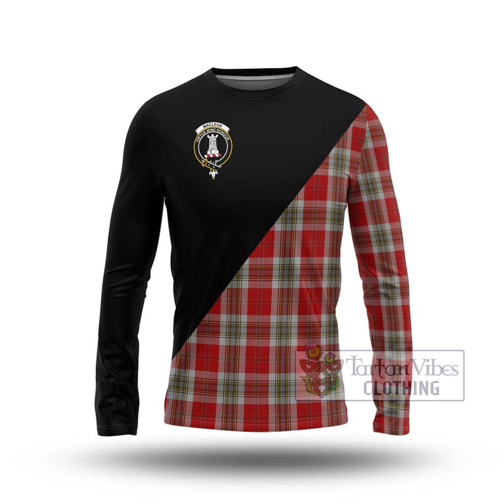 MacLean of Duart Dress Red Tartan Long Sleeve T-Shirt with Family Crest and Military Logo Style Unisex - Tartanvibesclothing Shop