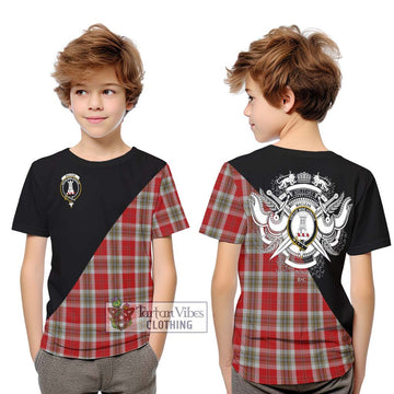 MacLean of Duart Dress Red Tartan Kid T-Shirt with Family Crest and Military Logo Style