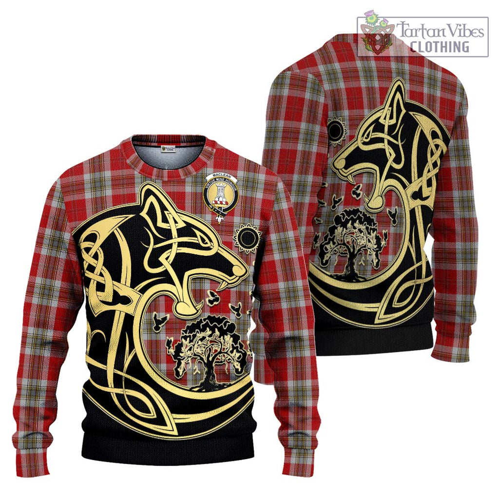 MacLean of Duart Dress Red Tartan Knitted Sweater with Family Crest Celtic Wolf Style Unisex - Tartan Vibes Clothing