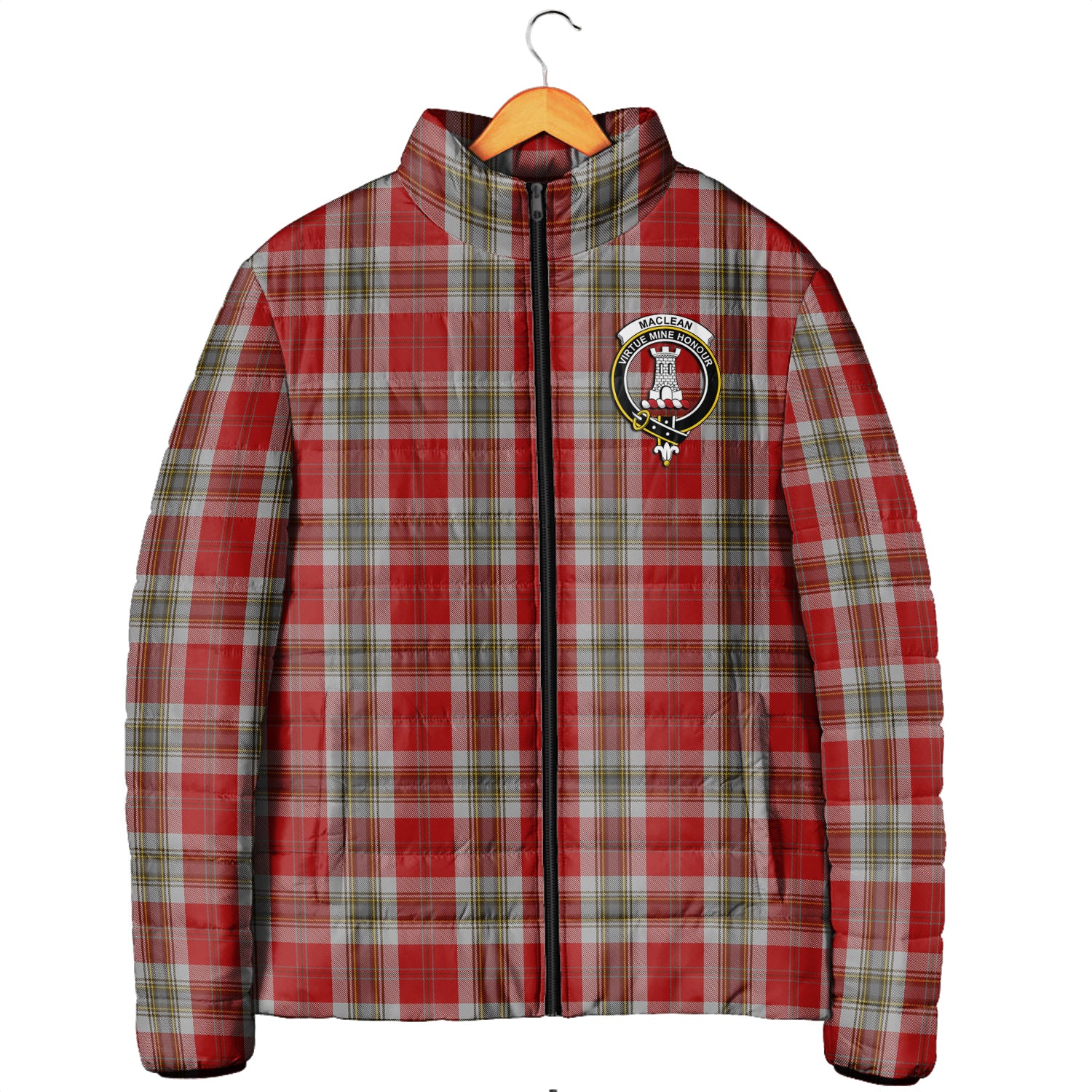 MacLean of Duart Dress Red Tartan Padded Jacket with Family Crest Men's Padded Jacket - Tartan Vibes Clothing