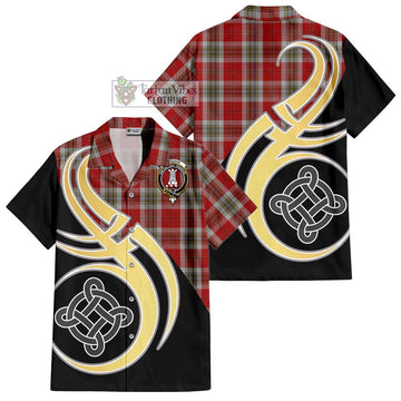 MacLean of Duart Dress Red Tartan Short Sleeve Button Shirt with Family Crest and Celtic Symbol Style