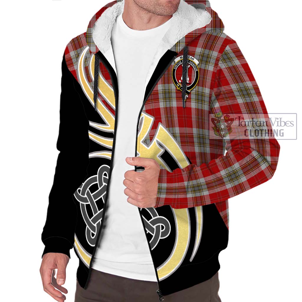 MacLean of Duart Dress Red Tartan Sherpa Hoodie with Family Crest and Celtic Symbol Style - Tartan Vibes Clothing