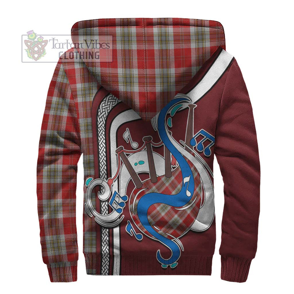 MacLean of Duart Dress Red Tartan Sherpa Hoodie with Epic Bagpipe Style - Tartanvibesclothing Shop