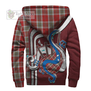 MacLean of Duart Dress Red Tartan Sherpa Hoodie with Epic Bagpipe Style