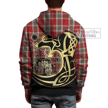 MacLean of Duart Dress Red Tartan Hoodie with Family Crest Celtic Wolf Style