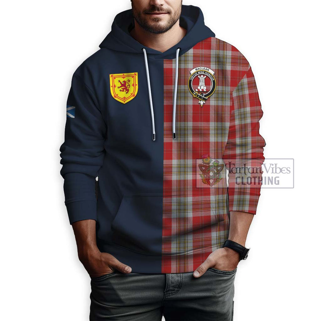 Tartan Vibes Clothing MacLean of Duart Dress Red Tartan Hoodie with Scottish Lion Royal Arm Half Style