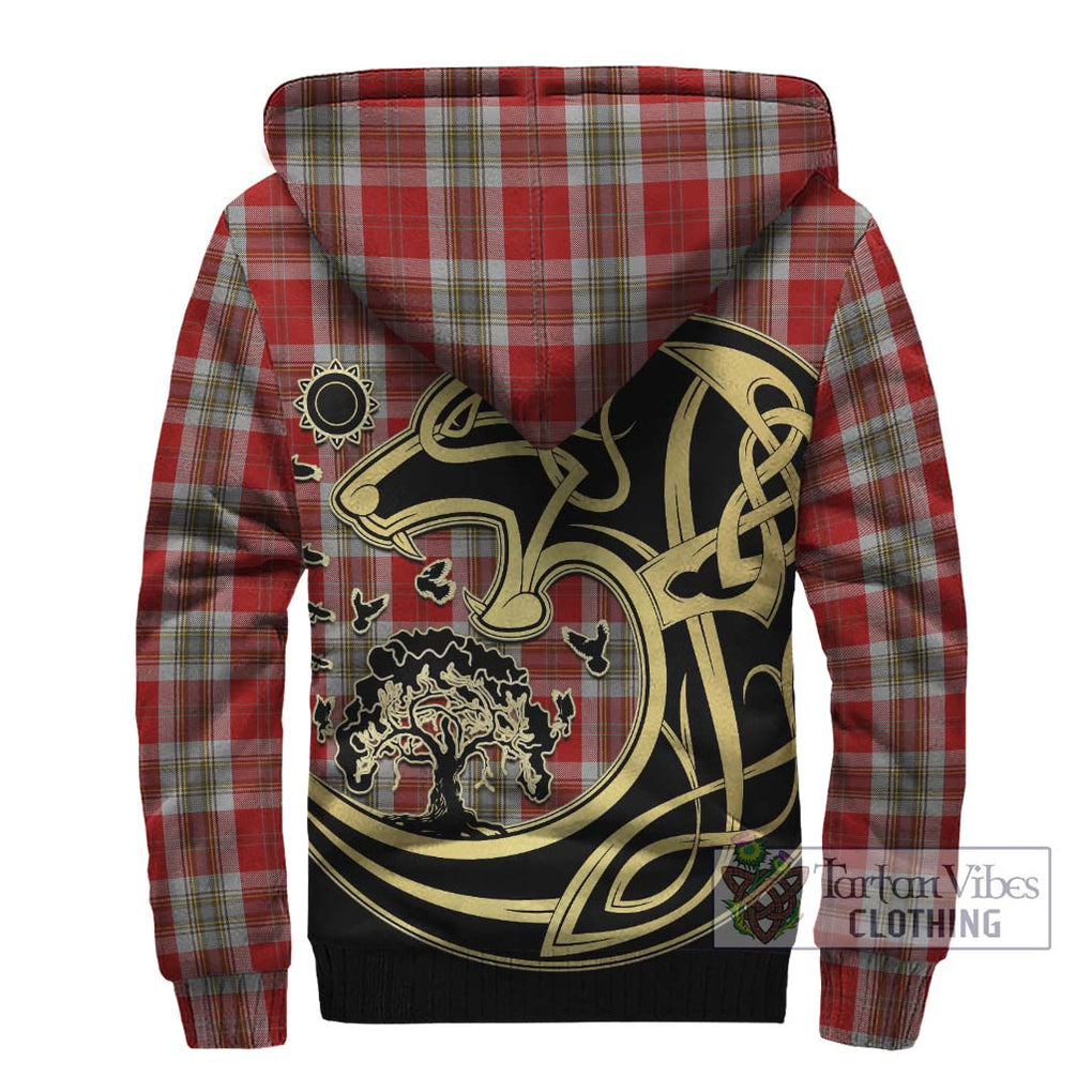 MacLean of Duart Dress Red Tartan Sherpa Hoodie with Family Crest Celtic Wolf Style - Tartan Vibes Clothing