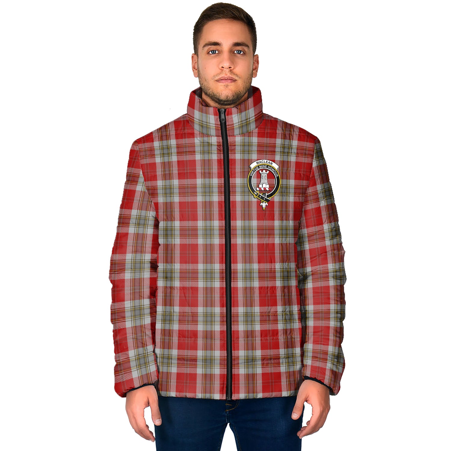 MacLean of Duart Dress Red Tartan Padded Jacket with Family Crest - Tartan Vibes Clothing