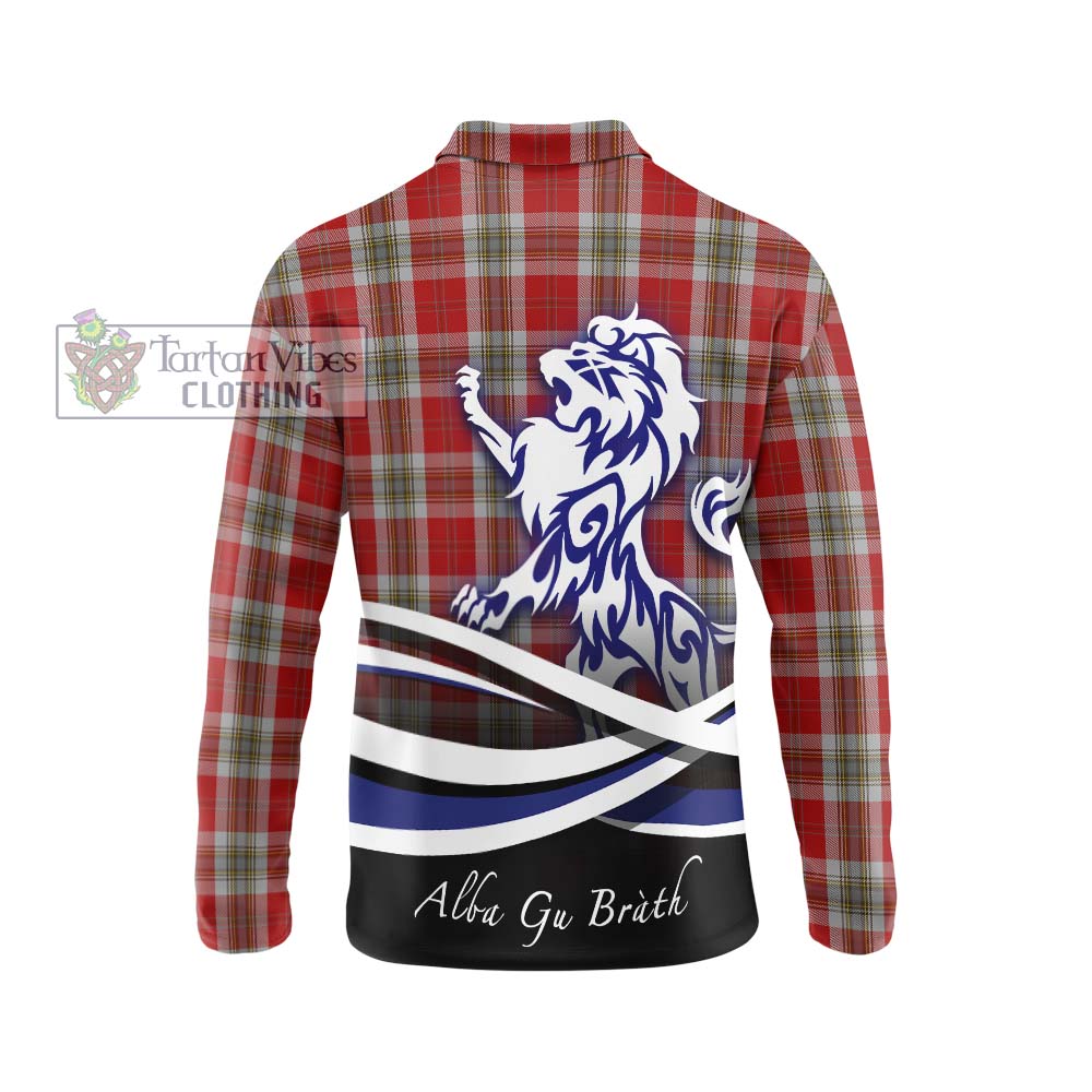 MacLean of Duart Dress Red Tartan Long Sleeve Polo Shirt with Alba Gu Brath Regal Lion Emblem - Tartanvibesclothing Shop