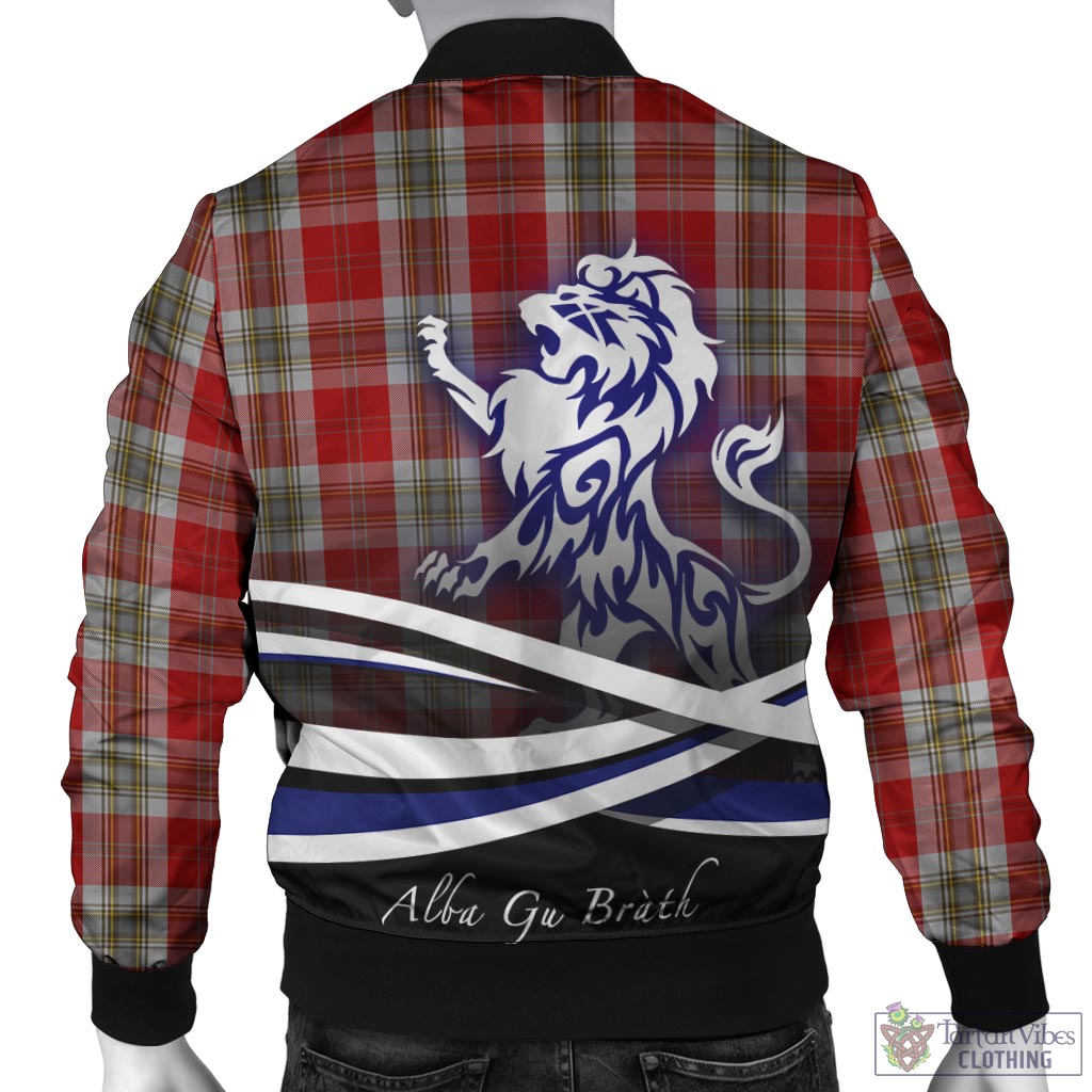 Tartan Vibes Clothing MacLean of Duart Dress Red Tartan Bomber Jacket with Alba Gu Brath Regal Lion Emblem