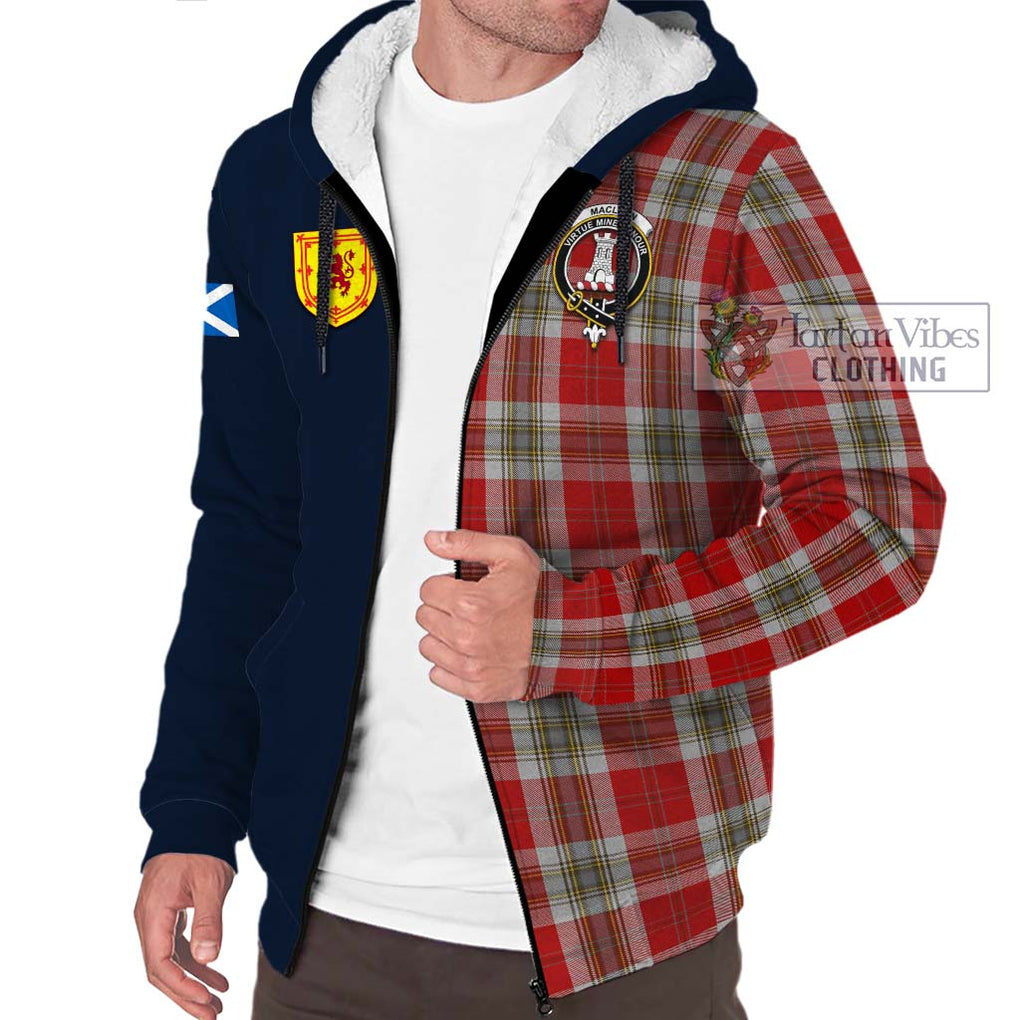 Tartan Vibes Clothing MacLean of Duart Dress Red Tartan Sherpa Hoodie with Scottish Lion Royal Arm Half Style