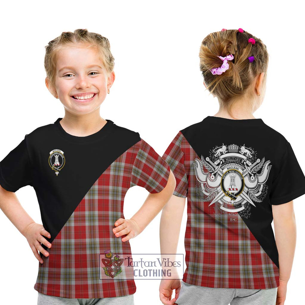 MacLean of Duart Dress Red Tartan Kid T-Shirt with Family Crest and Military Logo Style - Tartanvibesclothing Shop