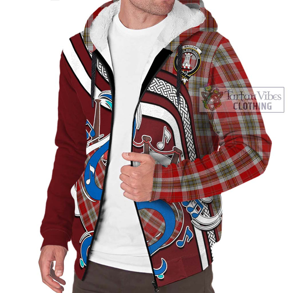 MacLean of Duart Dress Red Tartan Sherpa Hoodie with Epic Bagpipe Style Unisex - Tartanvibesclothing Shop