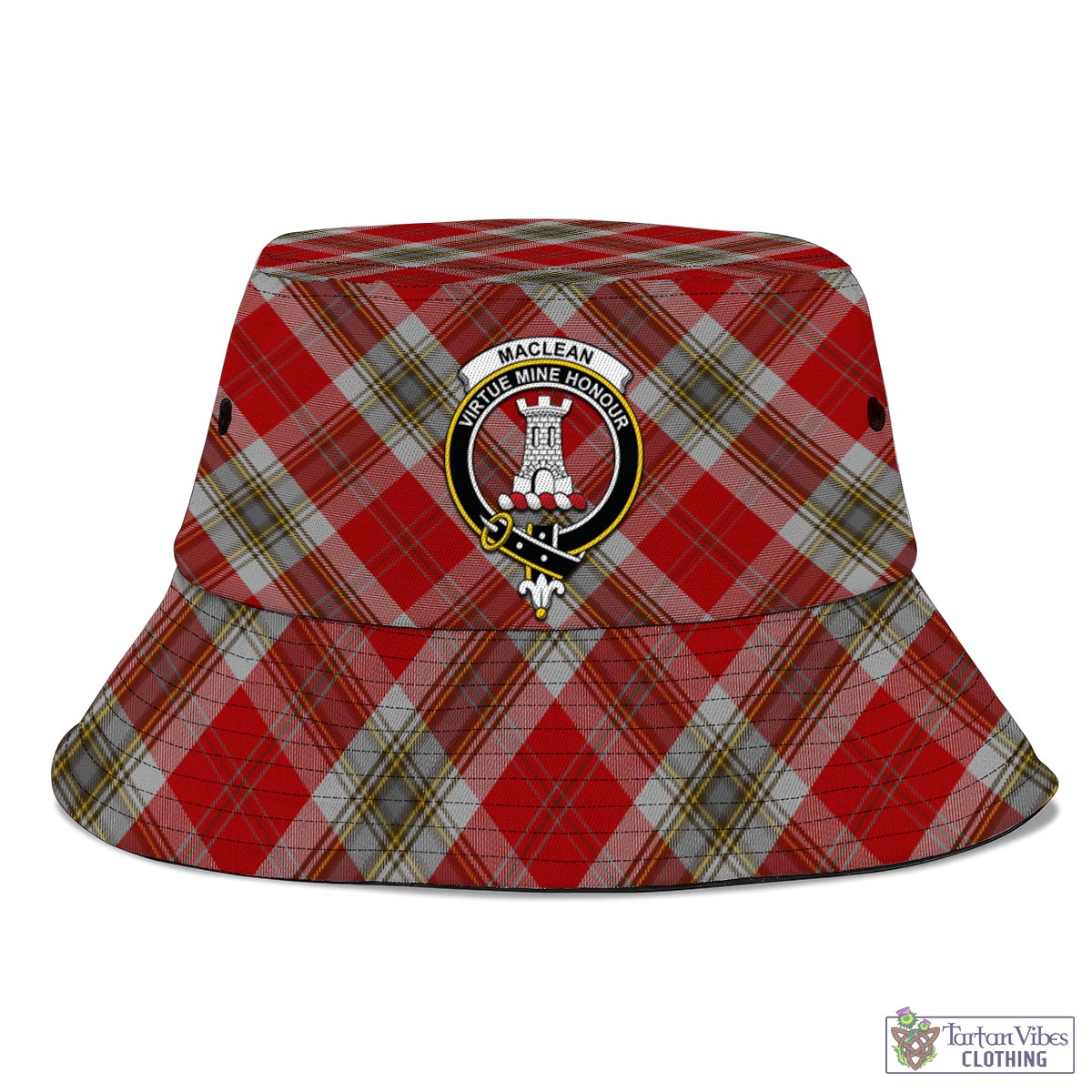 Tartan Vibes Clothing MacLean of Duart Dress Red Tartan Bucket Hat with Family Crest