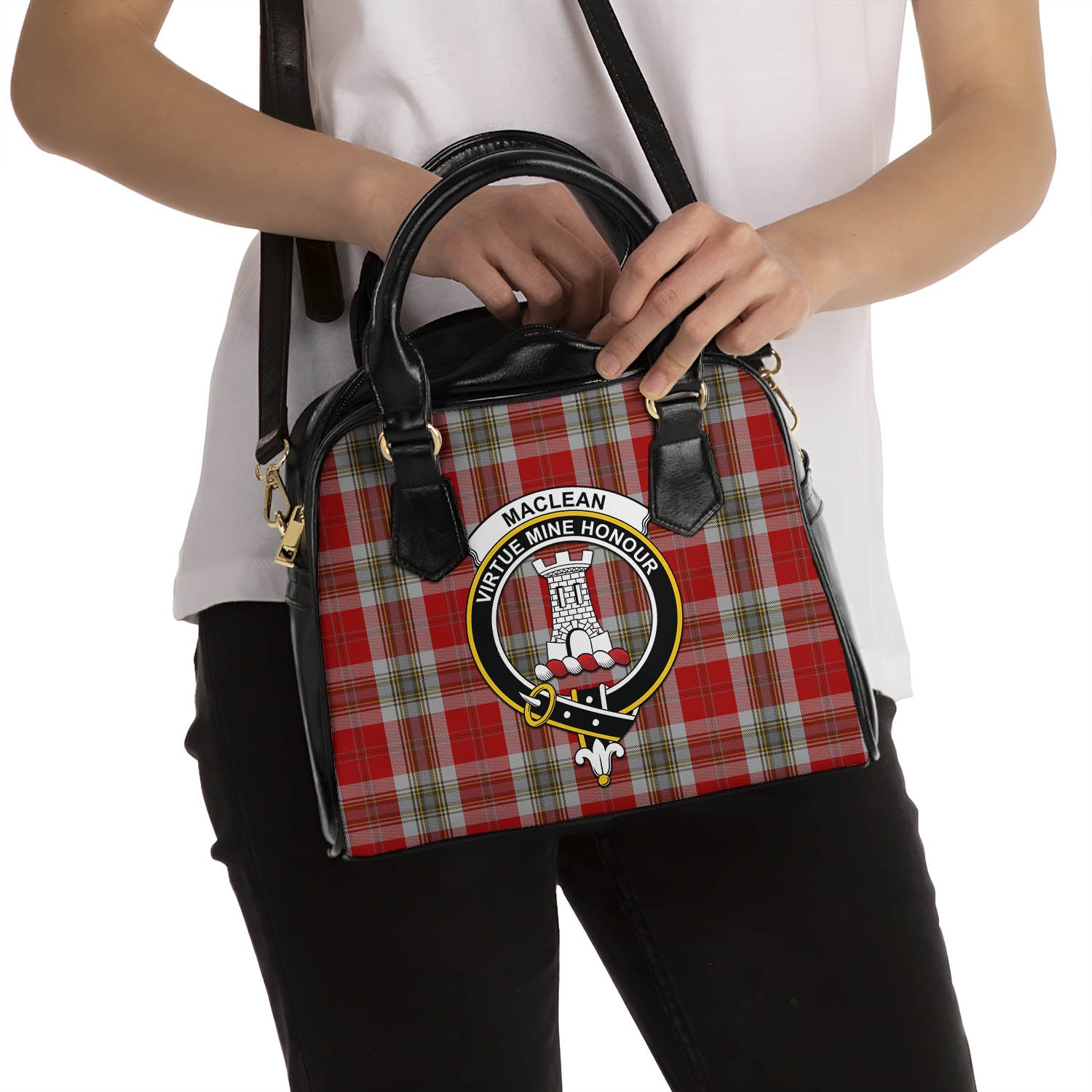 MacLean of Duart Dress Red Tartan Shoulder Handbags with Family Crest - Tartanvibesclothing