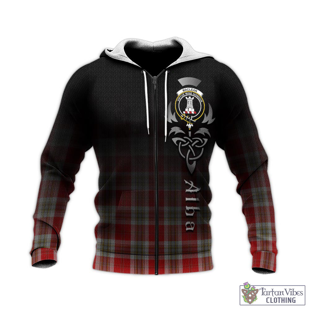 Tartan Vibes Clothing MacLean of Duart Dress Red Tartan Knitted Hoodie Featuring Alba Gu Brath Family Crest Celtic Inspired