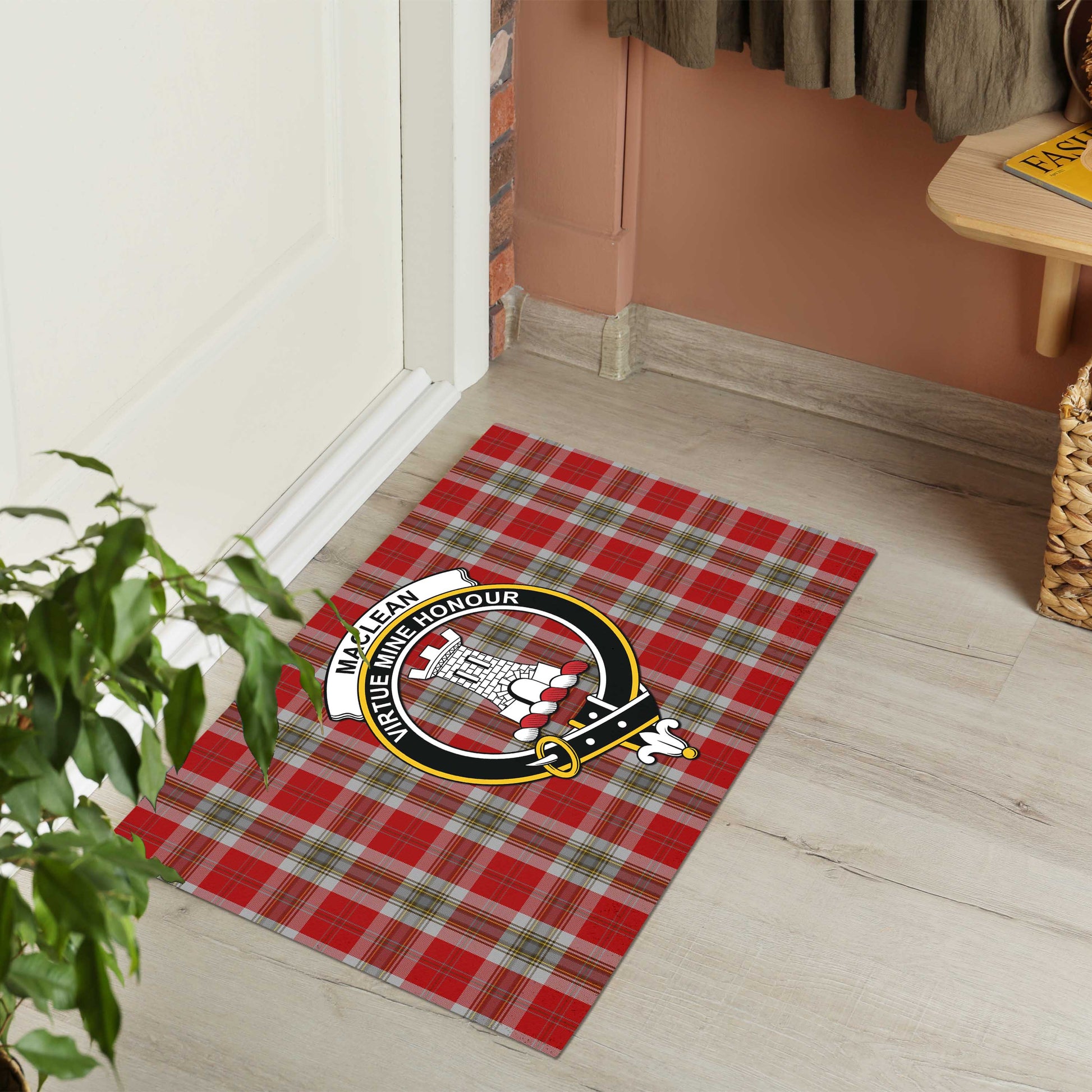 MacLean of Duart Dress Red Tartan Door Mat with Family Crest - Tartanvibesclothing