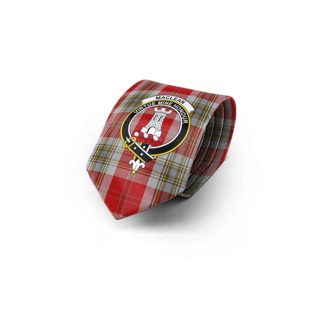 MacLean of Duart Dress Red Tartan Classic Necktie with Family Crest - Tartan Vibes Clothing