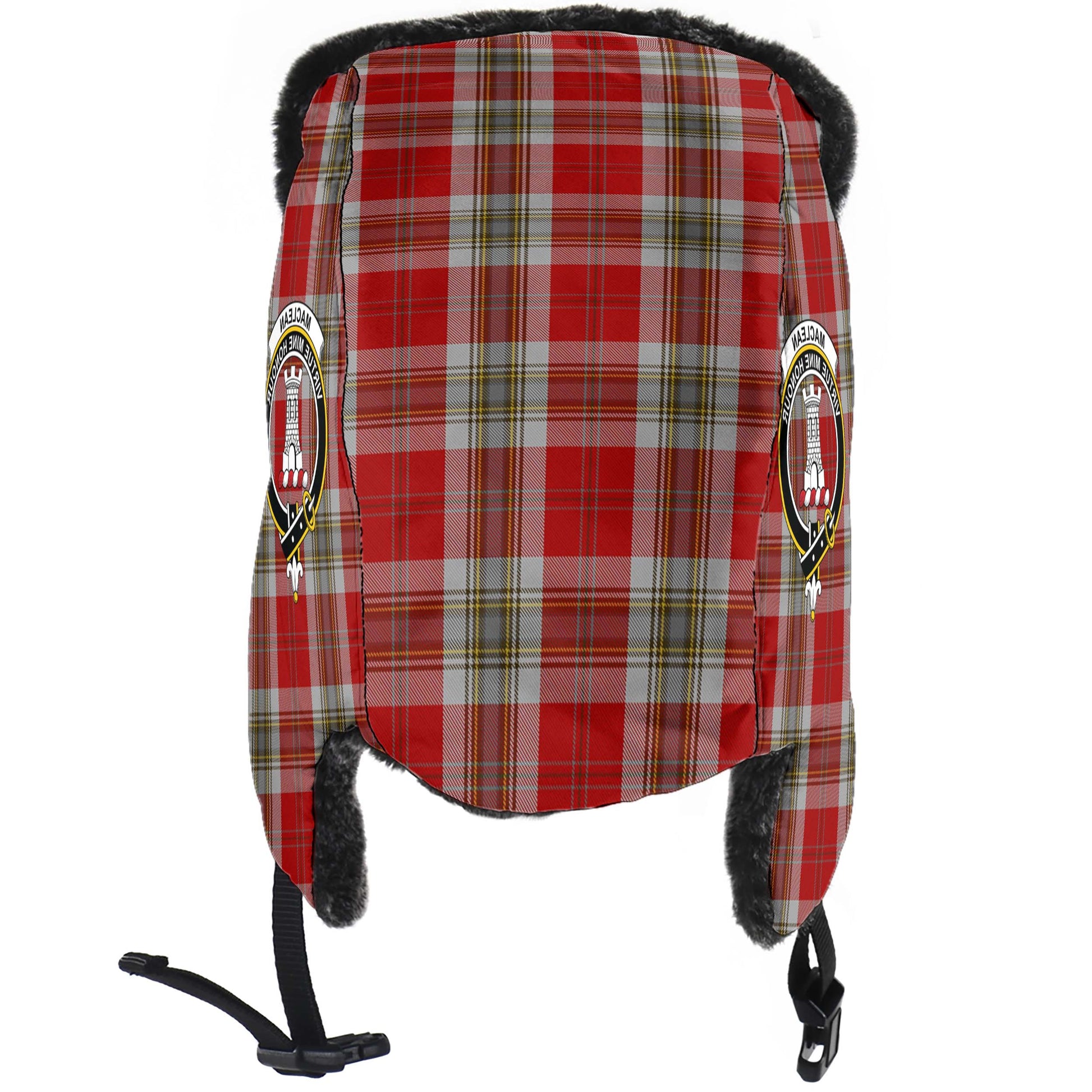 MacLean of Duart Dress Red Tartan Winter Trapper Hat with Family Crest - Tartanvibesclothing