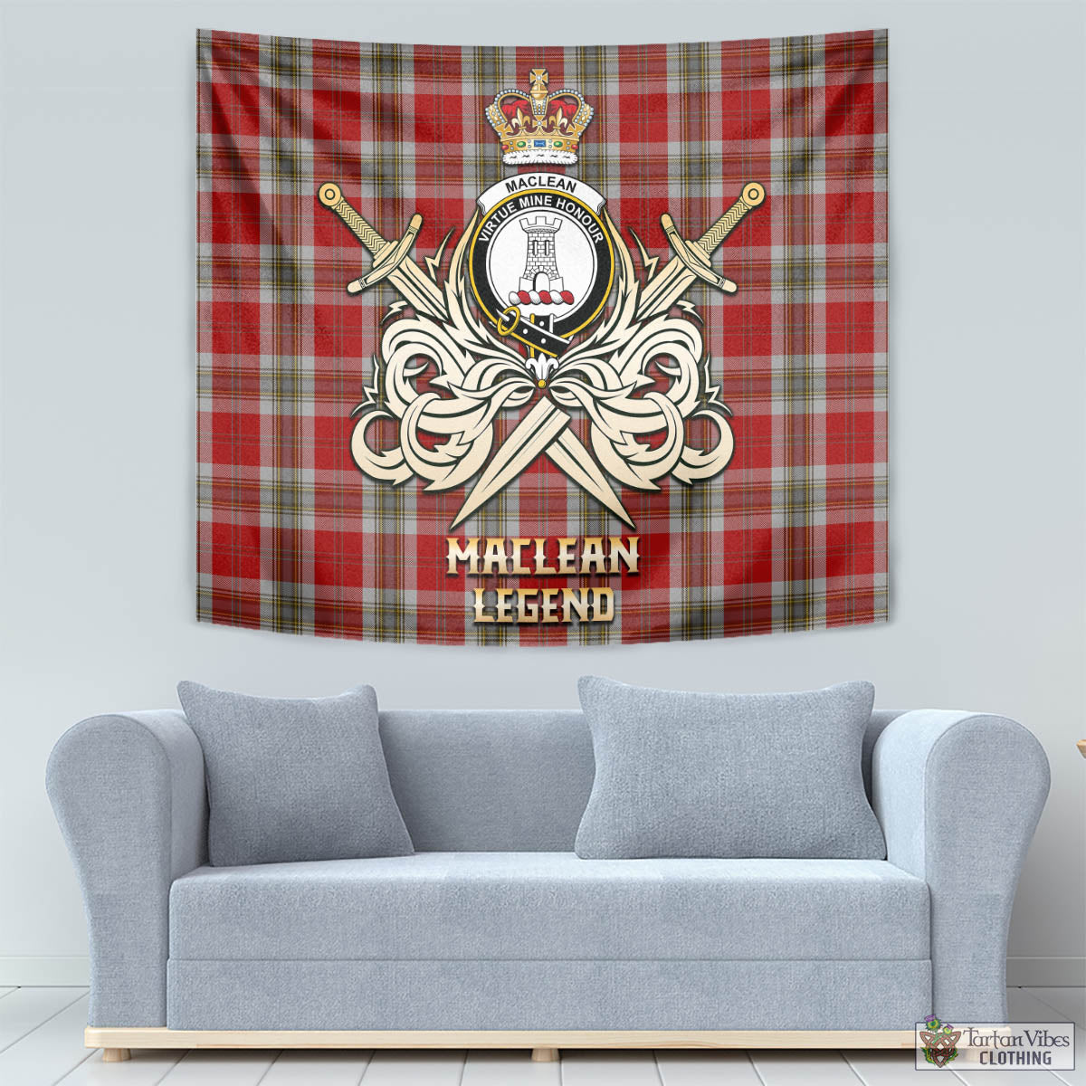 Tartan Vibes Clothing MacLean of Duart Dress Red Tartan Tapestry with Clan Crest and the Golden Sword of Courageous Legacy