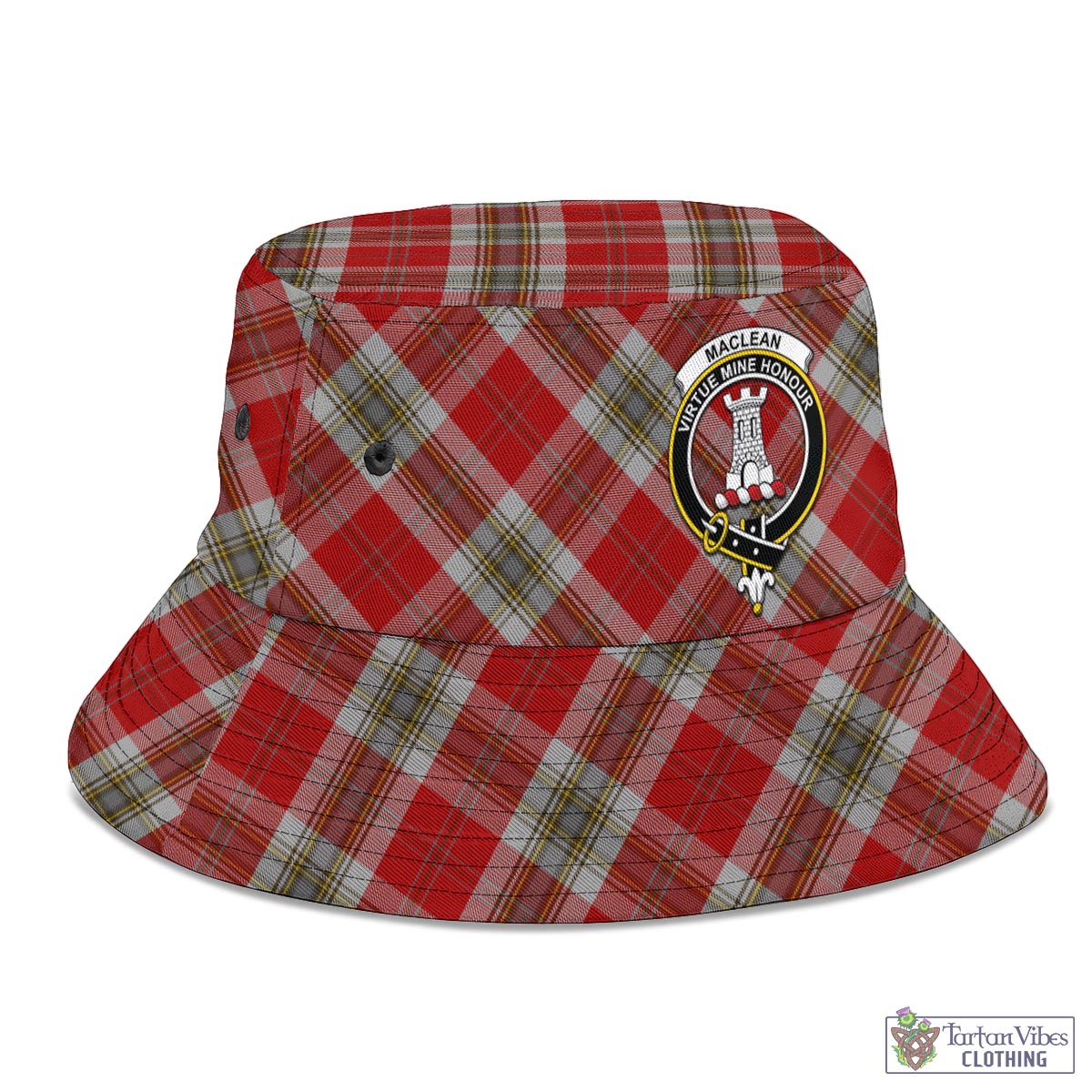 Tartan Vibes Clothing MacLean of Duart Dress Red Tartan Bucket Hat with Family Crest