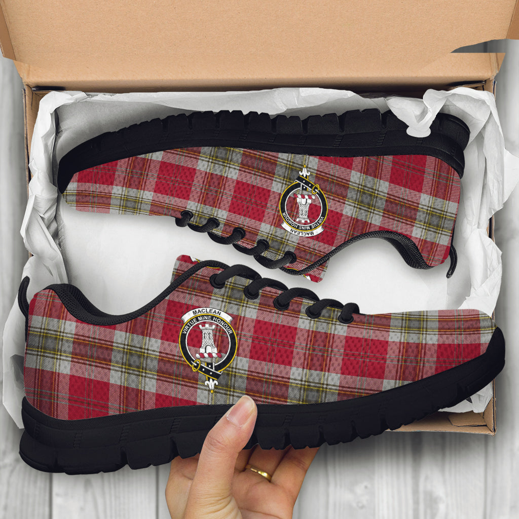 MacLean of Duart Dress Red Tartan Sneakers with Family Crest - Tartan Vibes Clothing