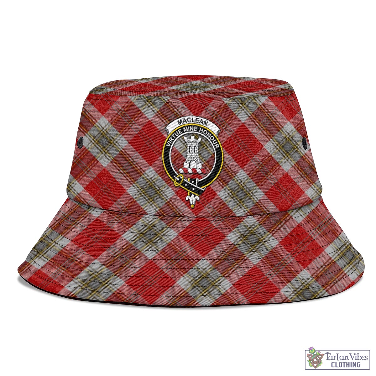 Tartan Vibes Clothing MacLean of Duart Dress Red Tartan Bucket Hat with Family Crest