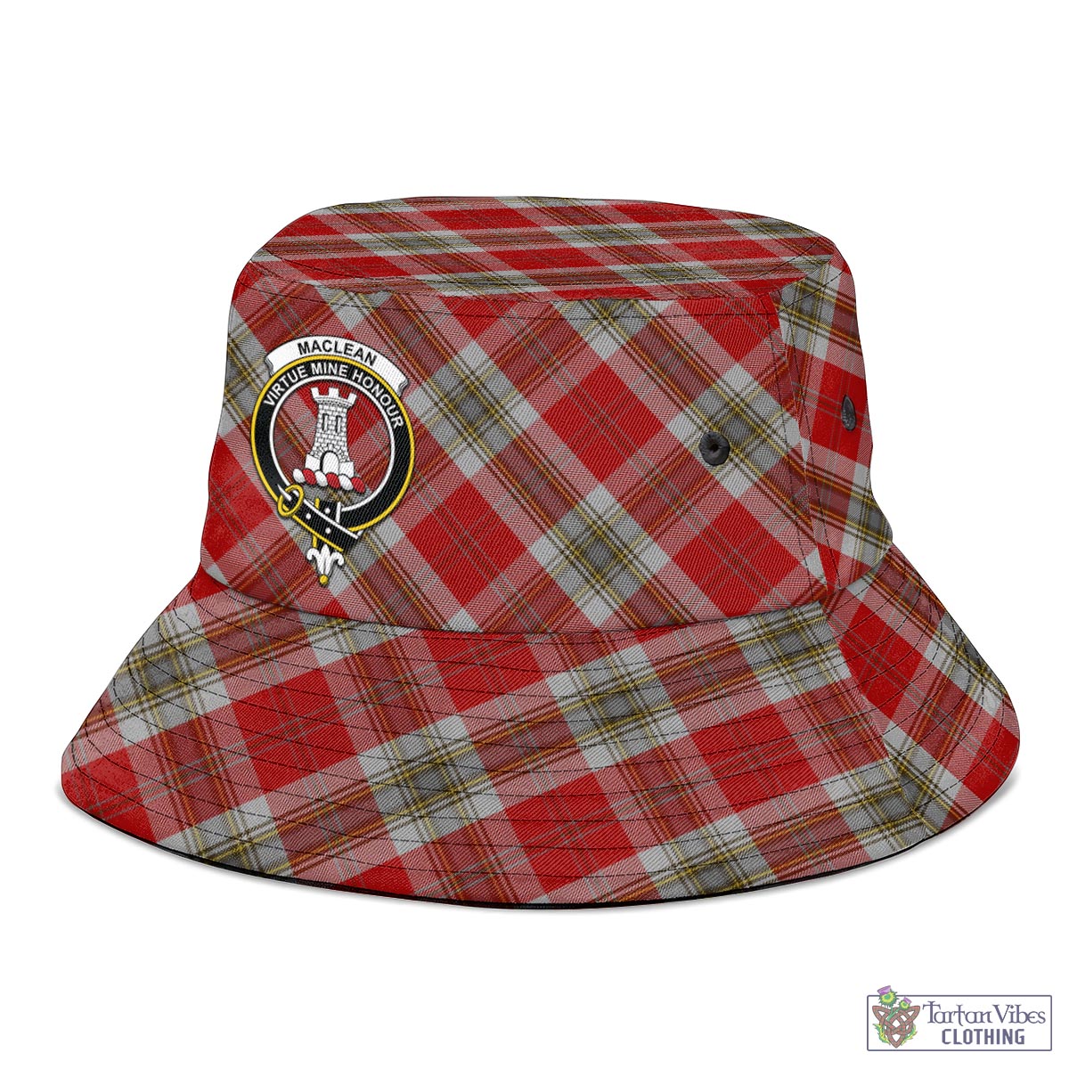 Tartan Vibes Clothing MacLean of Duart Dress Red Tartan Bucket Hat with Family Crest