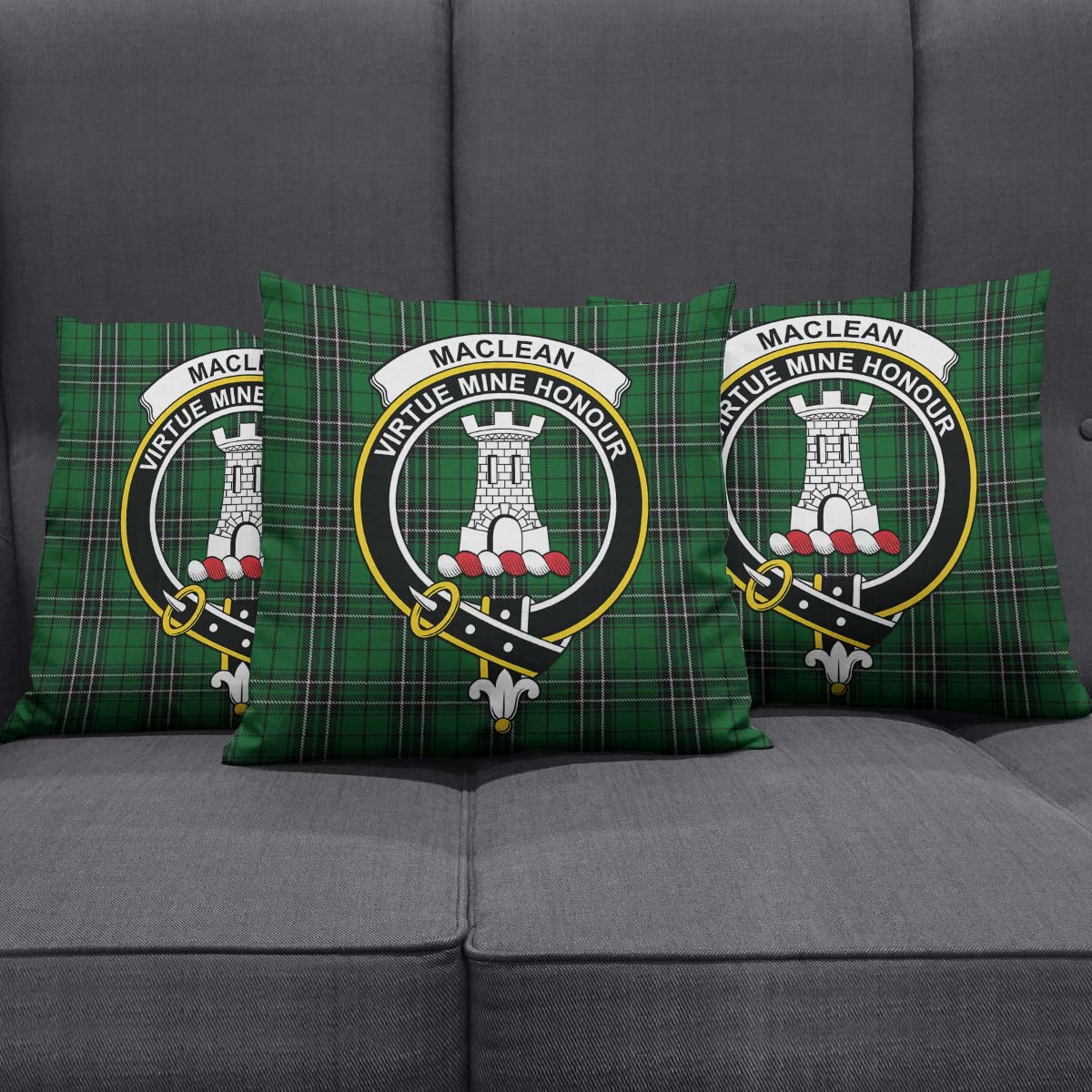 MacLean of Duart Hunting Tartan Pillow Cover with Family Crest Square Pillow Cover - Tartanvibesclothing