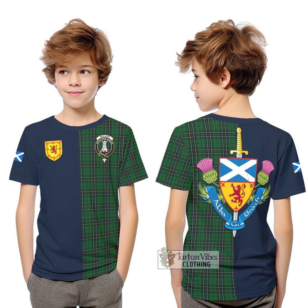 Tartan Vibes Clothing MacLean of Duart Hunting Tartan Kid T-Shirt with Scottish Lion Royal Arm Half Style