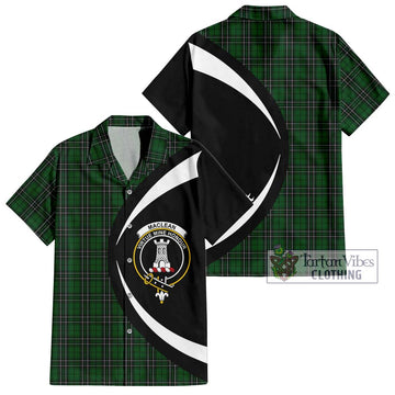 MacLean of Duart Hunting Tartan Short Sleeve Button Up with Family Crest Circle Style