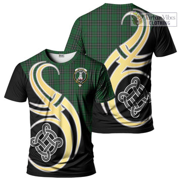 MacLean of Duart Hunting Tartan T-Shirt with Family Crest and Celtic Symbol Style