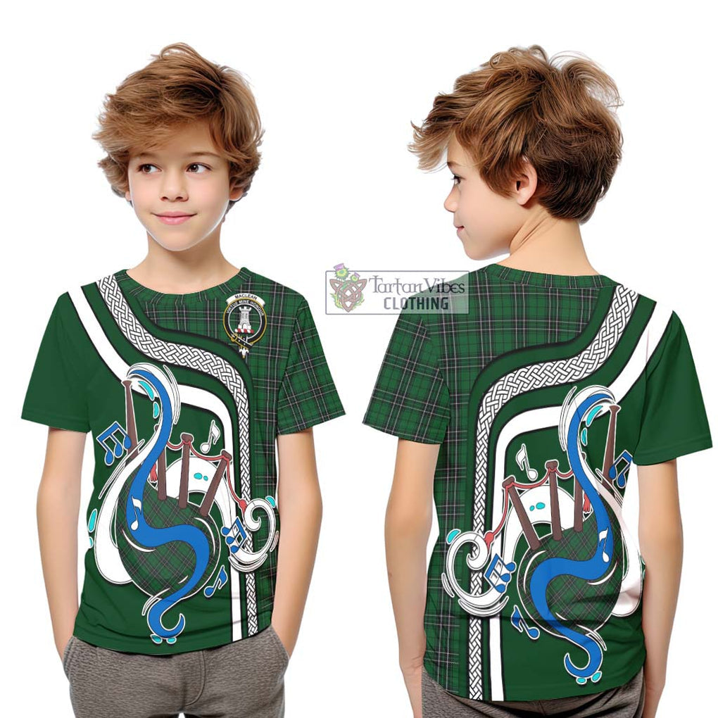 Tartan Vibes Clothing MacLean of Duart Hunting Tartan Kid T-Shirt with Epic Bagpipe Style