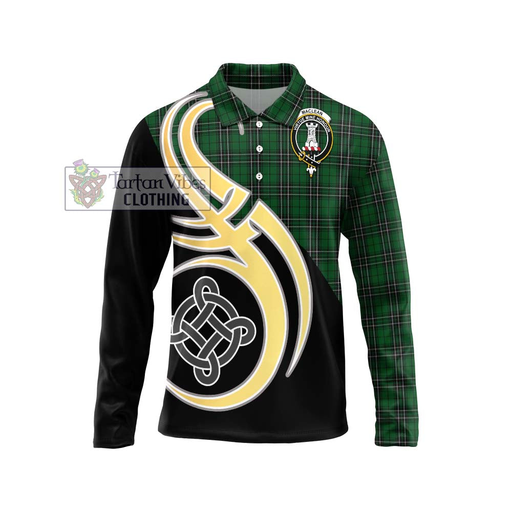 MacLean of Duart Hunting Tartan Long Sleeve Polo Shirt with Family Crest and Celtic Symbol Style Unisex - Tartan Vibes Clothing