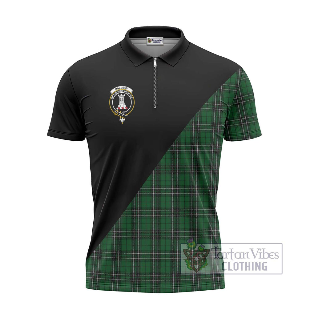 MacLean of Duart Hunting Tartan Zipper Polo Shirt with Family Crest and Military Logo Style - Tartanvibesclothing Shop