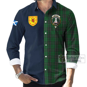 MacLean of Duart Hunting Tartan Long Sleeve Button Shirt Alba with Scottish Lion Royal Arm Half Style