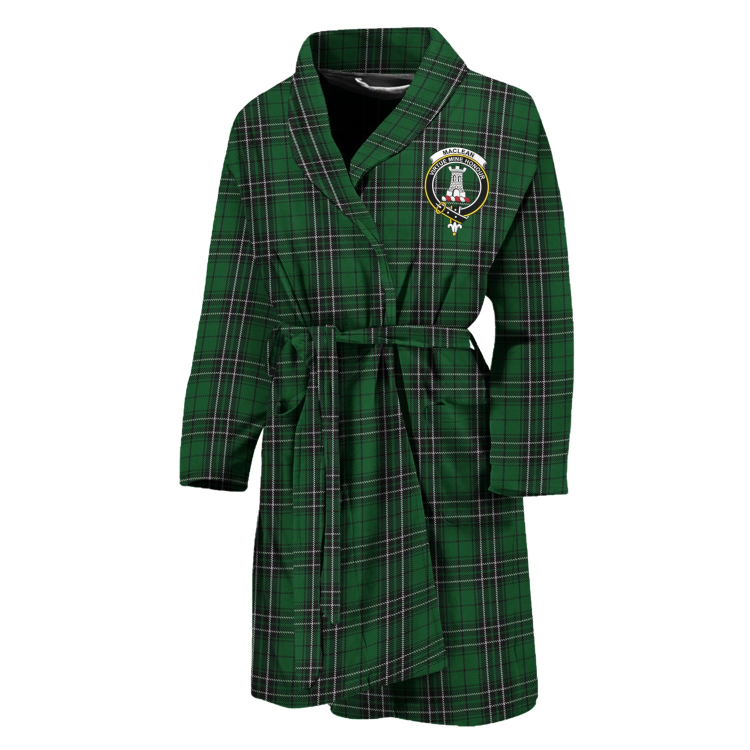 MacLean of Duart Hunting Tartan Bathrobe with Family Crest Unisex M - Tartan Vibes Clothing