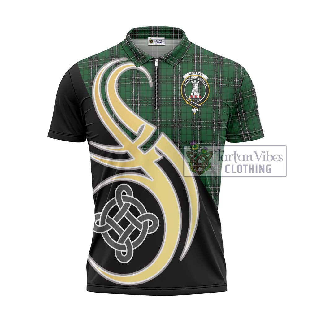 Tartan Vibes Clothing MacLean of Duart Hunting Tartan Zipper Polo Shirt with Family Crest and Celtic Symbol Style