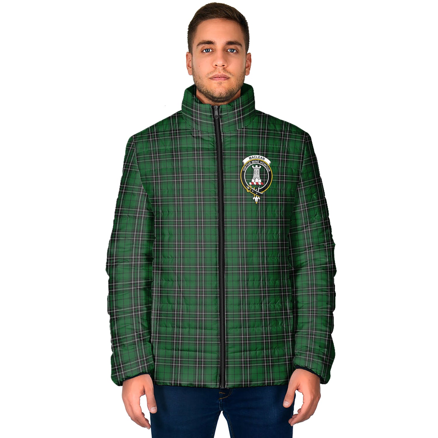 MacLean of Duart Hunting Tartan Padded Jacket with Family Crest - Tartan Vibes Clothing