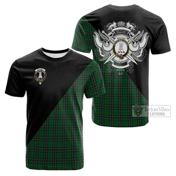 MacLean of Duart Hunting Tartan Cotton T-shirt with Family Crest and Military Logo Style