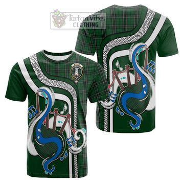 MacLean of Duart Hunting Tartan Cotton T-shirt with Epic Bagpipe Style