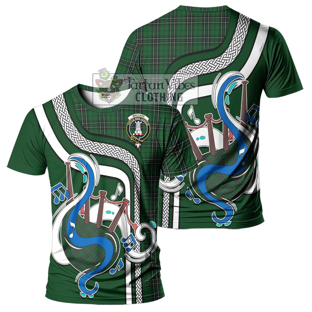 MacLean of Duart Hunting Tartan T-Shirt with Epic Bagpipe Style - Tartanvibesclothing Shop