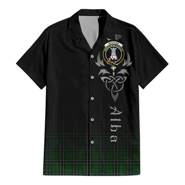 MacLean of Duart Hunting Tartan Short Sleeve Button Up Shirt Featuring Alba Gu Brath Family Crest Celtic Inspired