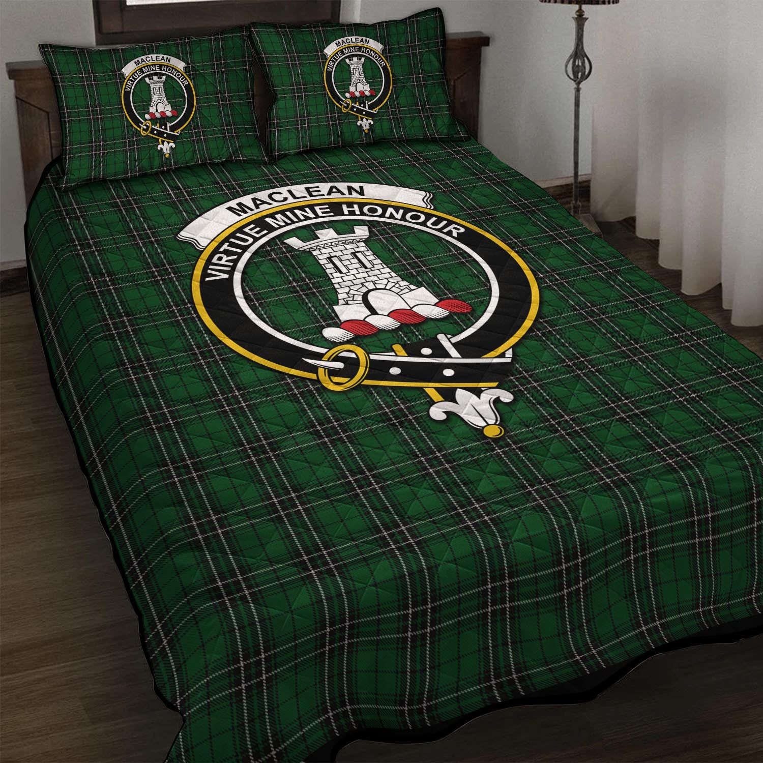 MacLean of Duart Hunting Tartan Quilt Bed Set with Family Crest - Tartan Vibes Clothing