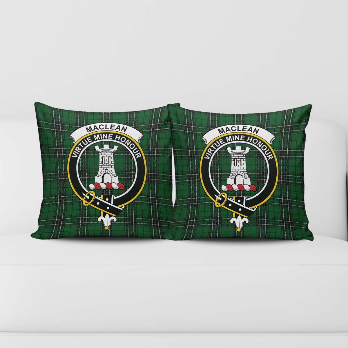 MacLean of Duart Hunting Tartan Pillow Cover with Family Crest - Tartanvibesclothing